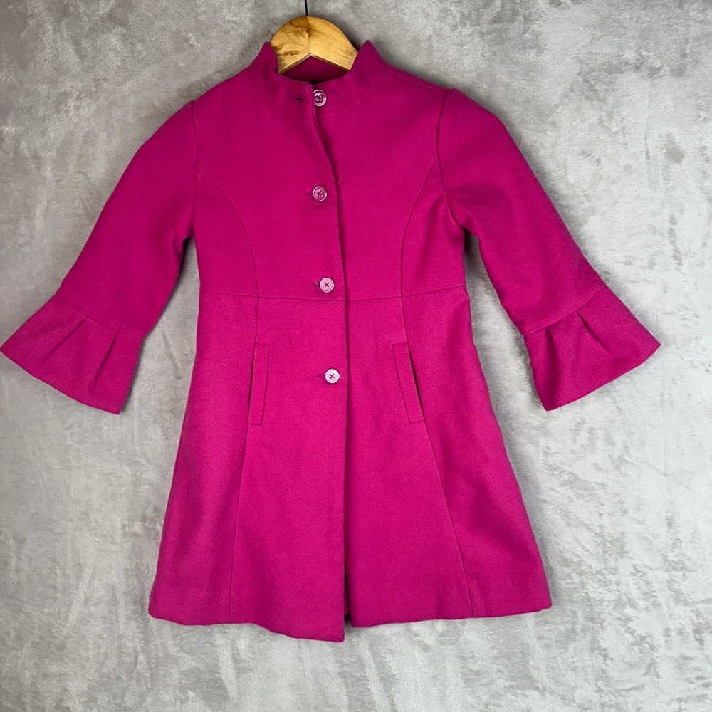 Janie and Jack Girls Hot Pink Bell Sleeve Bow Back Dress Coat Size 5-6 Fuchsia